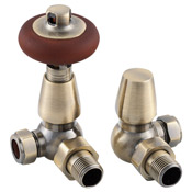 Kingsgrove Corner Thermostatic Radiator Valve Antique Brass Lacquered Range